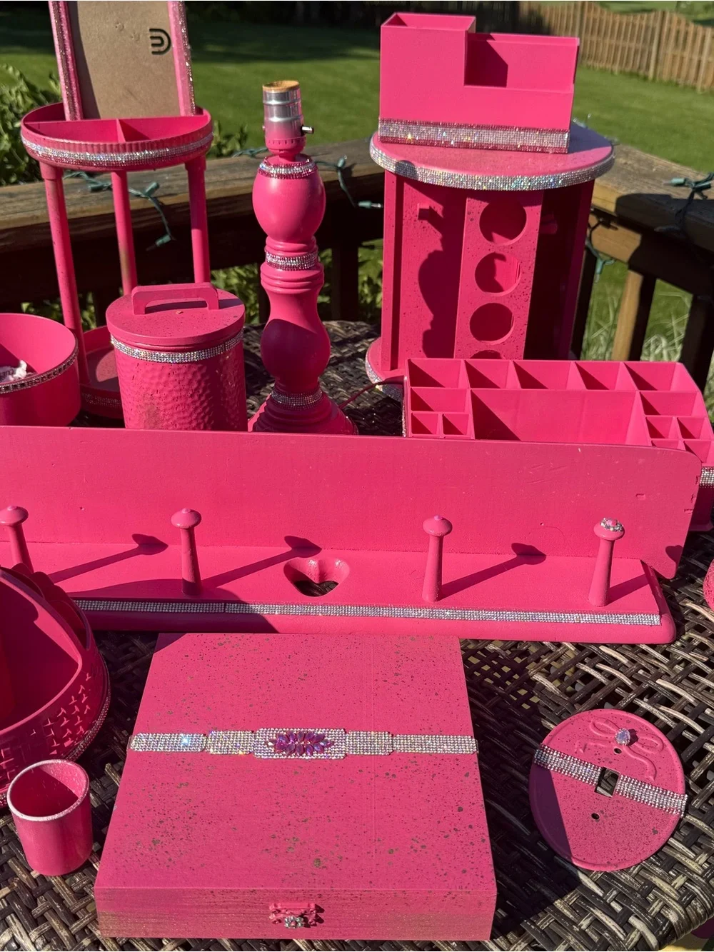 15 piece set-Hot Pink “Barbie Theme” vanity decor-with Rhinestone Accents!